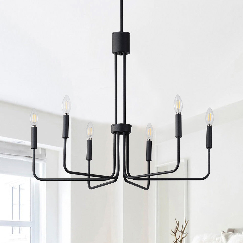 Farmhouse Black 6-Light Classic Candle Metal Chandelier for Dining Room