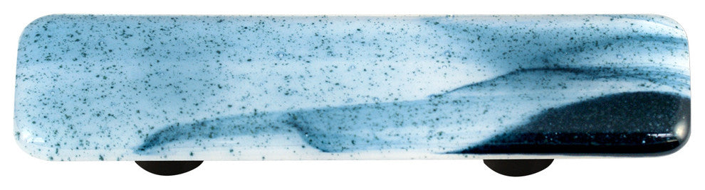 Art Glass Rectangle Swirl Pull, Alum Post, Metalic Blue Clear Swirl