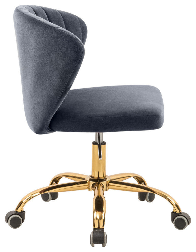 Finley Swivel and Adjustable Velvet Upholstered Office Chair, Gray, Gold Base