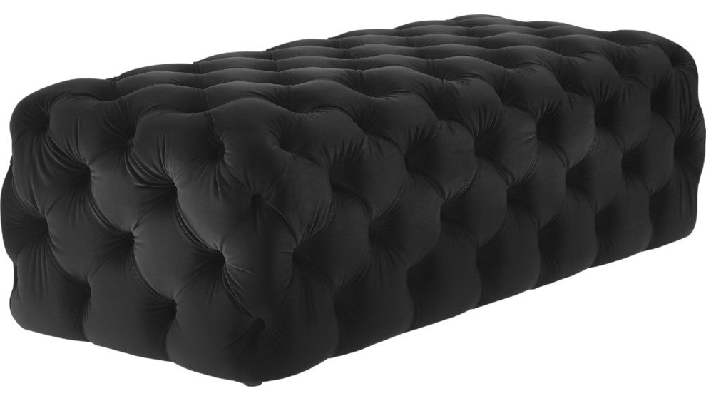 Kaylee Black Velvet Ottoman - Black