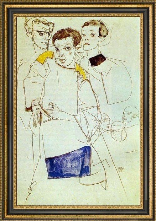 Egon Schiele Triple Self Portrait - 18" x 27" Framed Premium Canvas Print