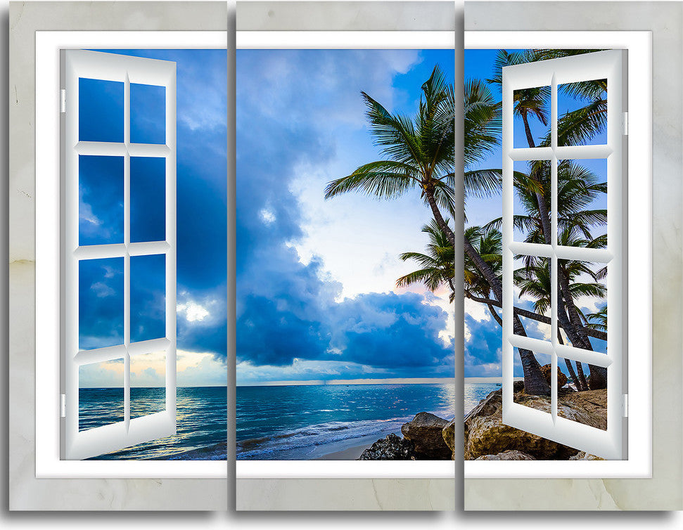 "Window Open to Cloudy Blue Sky" Metal Wall Art, 3 Panels, 36"x28"