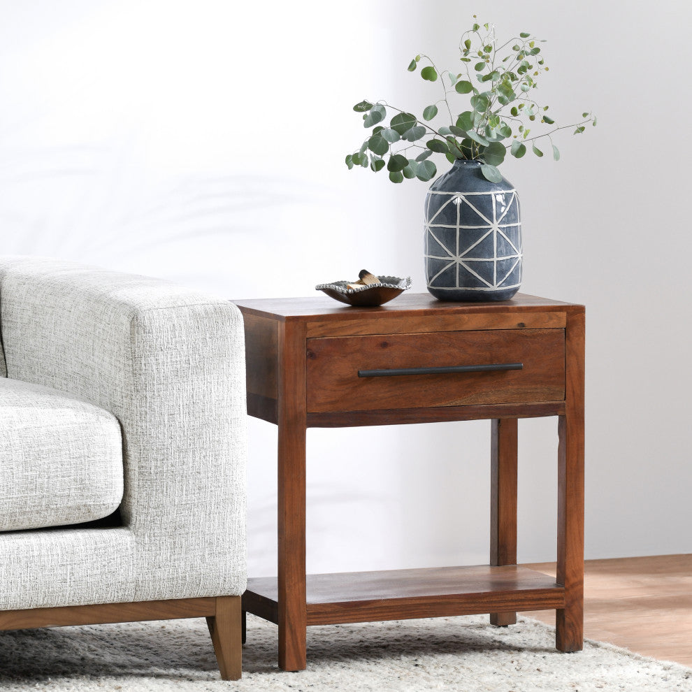 Wren One-Drawer End Table, Natural Brown