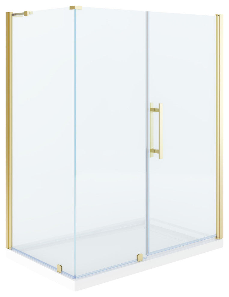 Pasadena 60"Wx36"Dx74 3/4"H Corner Pivot Shower Kit Gold Base