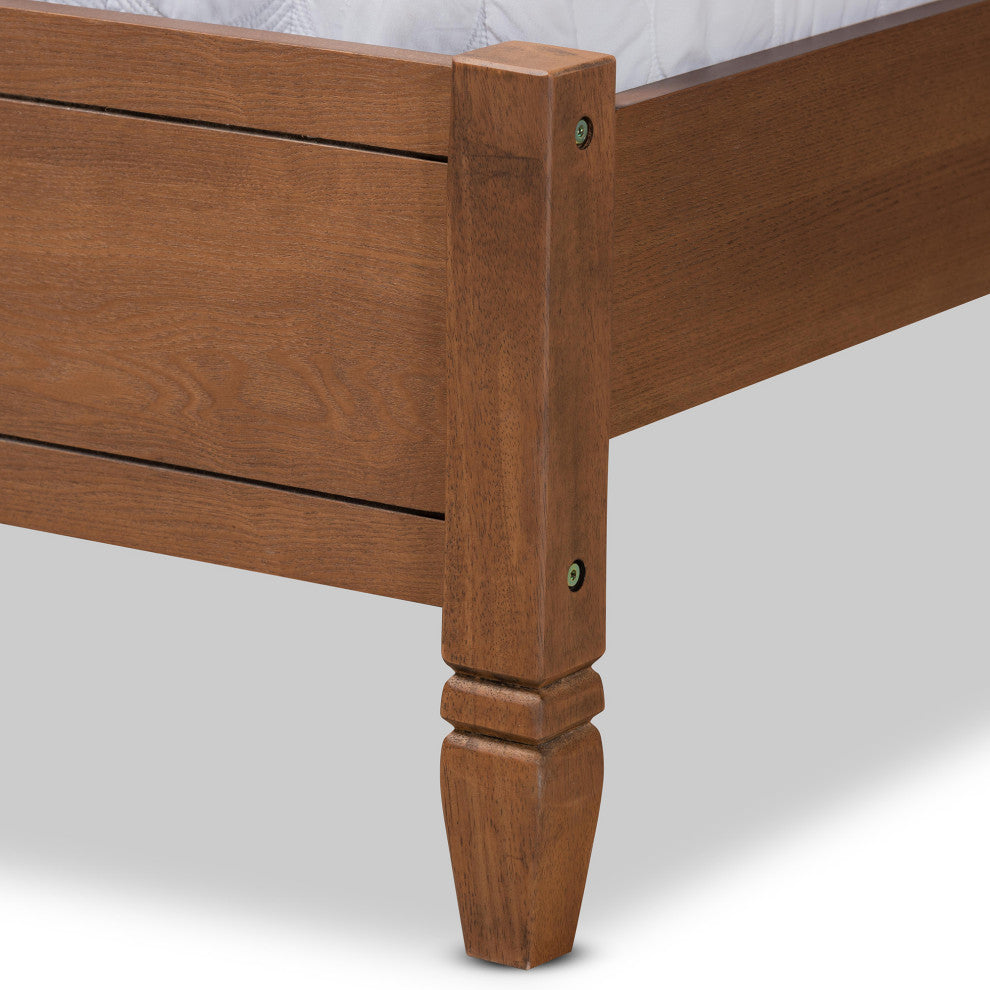 Redmond Mid-Century Brown Finished Wood Synthetic Rattan King Size Platform Bed