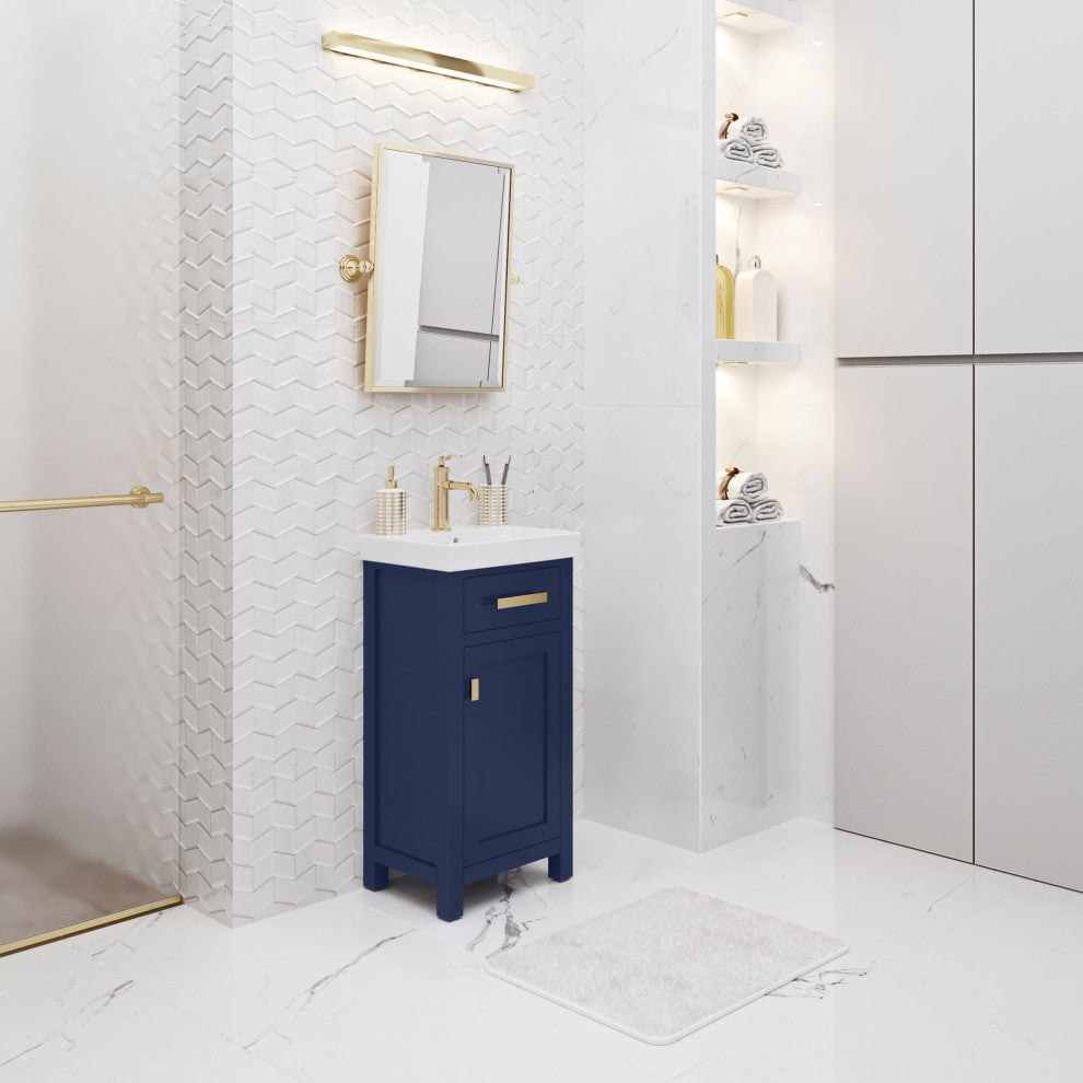 Mia 18 In. Integrated Ceramic Sink Top Vanity in Monarch Blue with Faucet