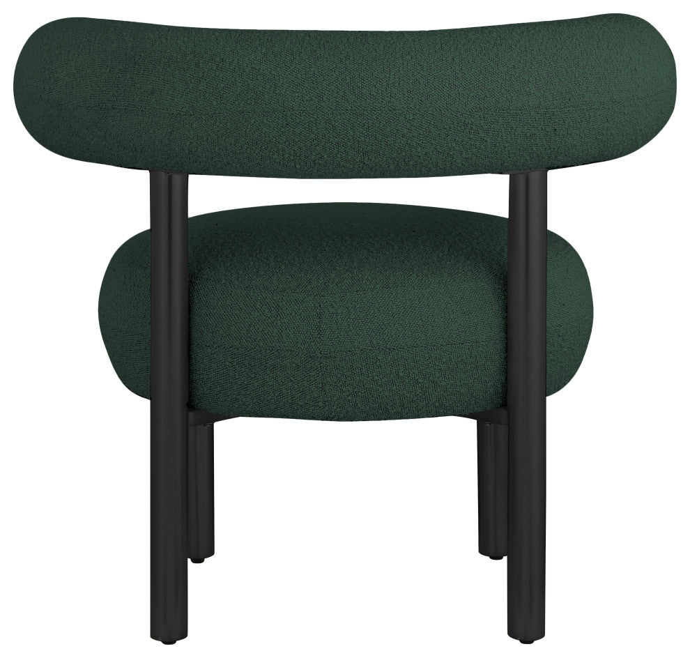 Bordeaux Boucle Fabric Upholstered Accent Chair, Green, Matte Black Finish