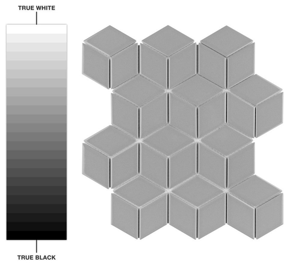Metro Rhombus Mosaic Floor and Wall Tile, Glossy Light Gray