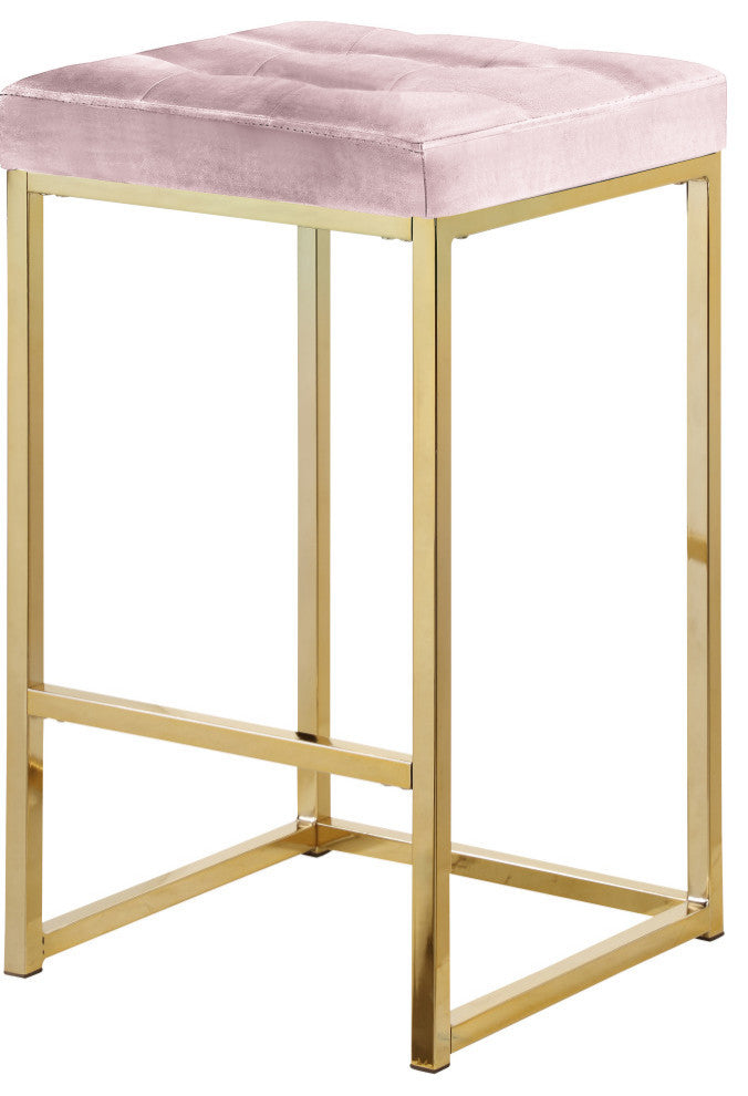 Nicola Counter Stool, Set of 2, Pink, Velvet, Gold Base