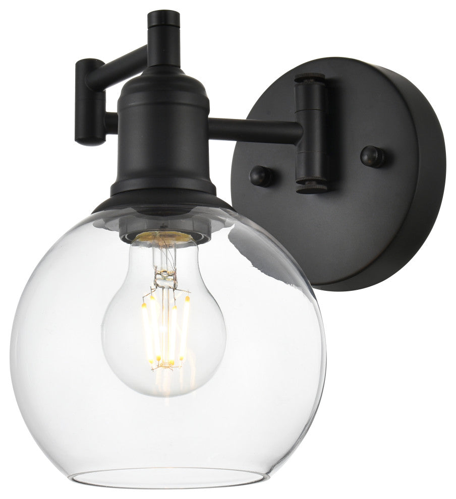 1 Light Black And Clear Swing Arm Wall Sconce