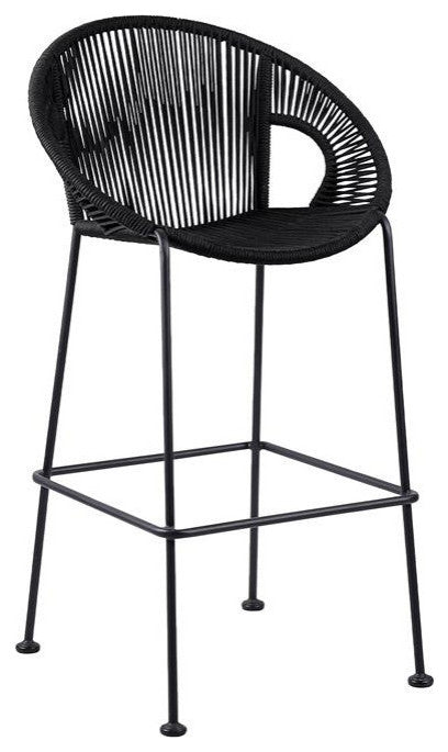 Acapulco 26" Indoor Outdoor Steel Bar Stool With Rope, Black