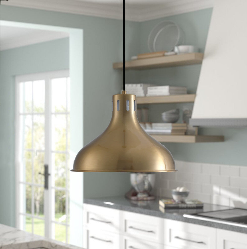 1-Light Dome Pendant Modern Brass Hanging Light, Brass