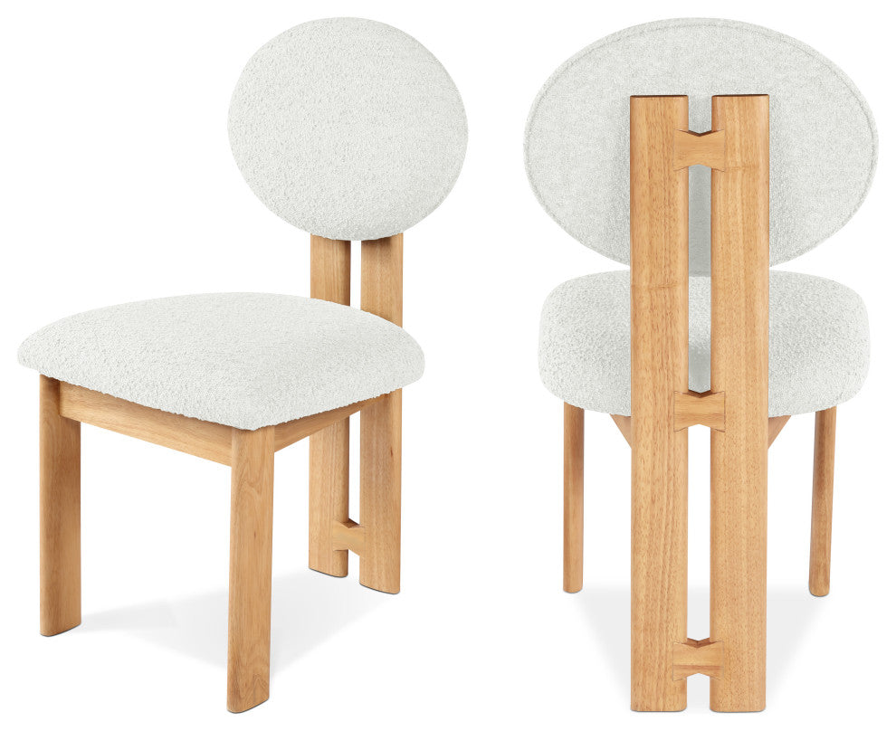 Napa Boucle Fabric Dining Chair, Set of 2, Cream, Natural Finish