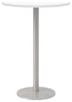 Olio Designs 30" Round Wood Top Bar Table in Designer White and Silver