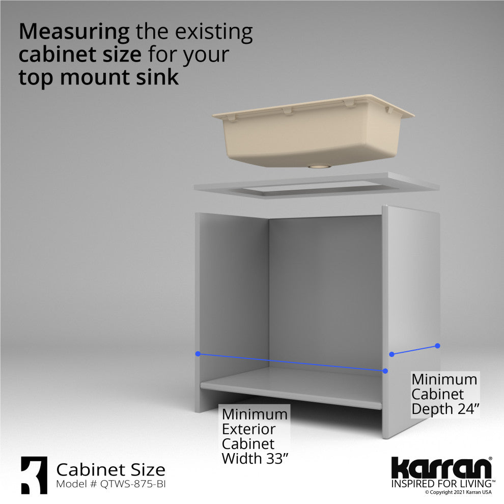 Karran Top Mount 33" Single Bowl Quartz Workstation Kitchen Sink, Bisque