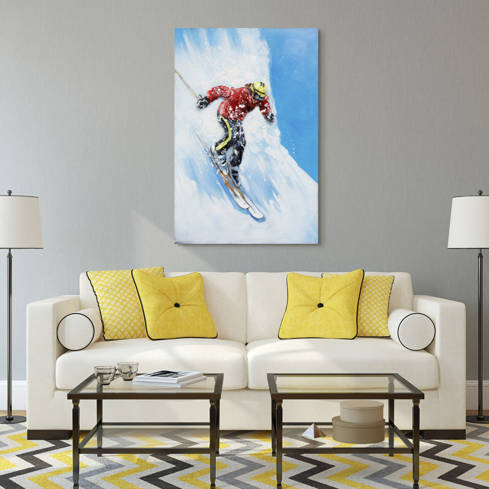 "Skiing" Mixed Media Iron Hand Painted Dimensional Wall Art, 32"x48"