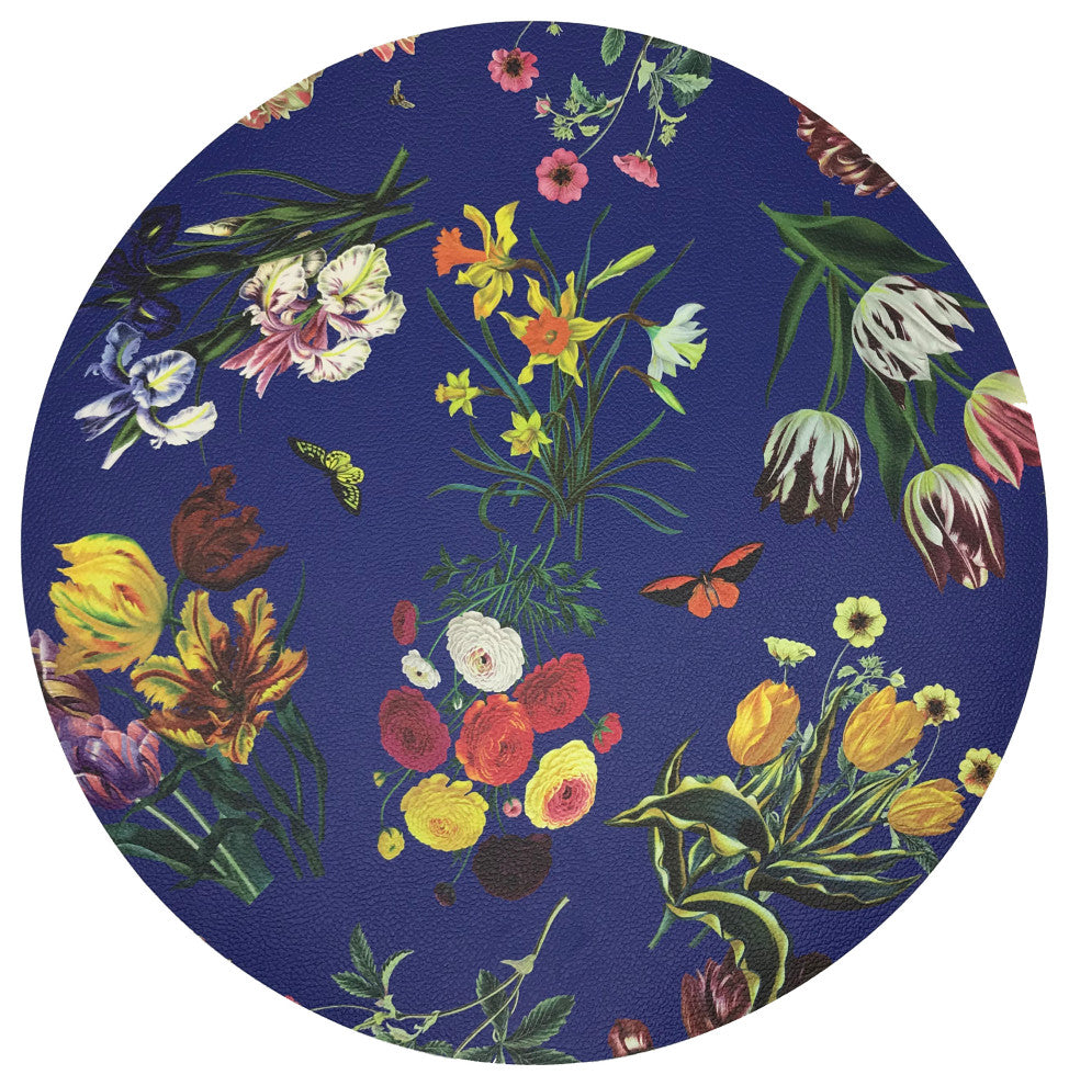 Flora Fauna Blue 16" Round Pebble Placemat, Set of 4