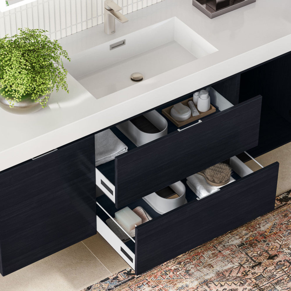 Boutique Bath Vanity, Black, 60", Single Sink, Wall Mount