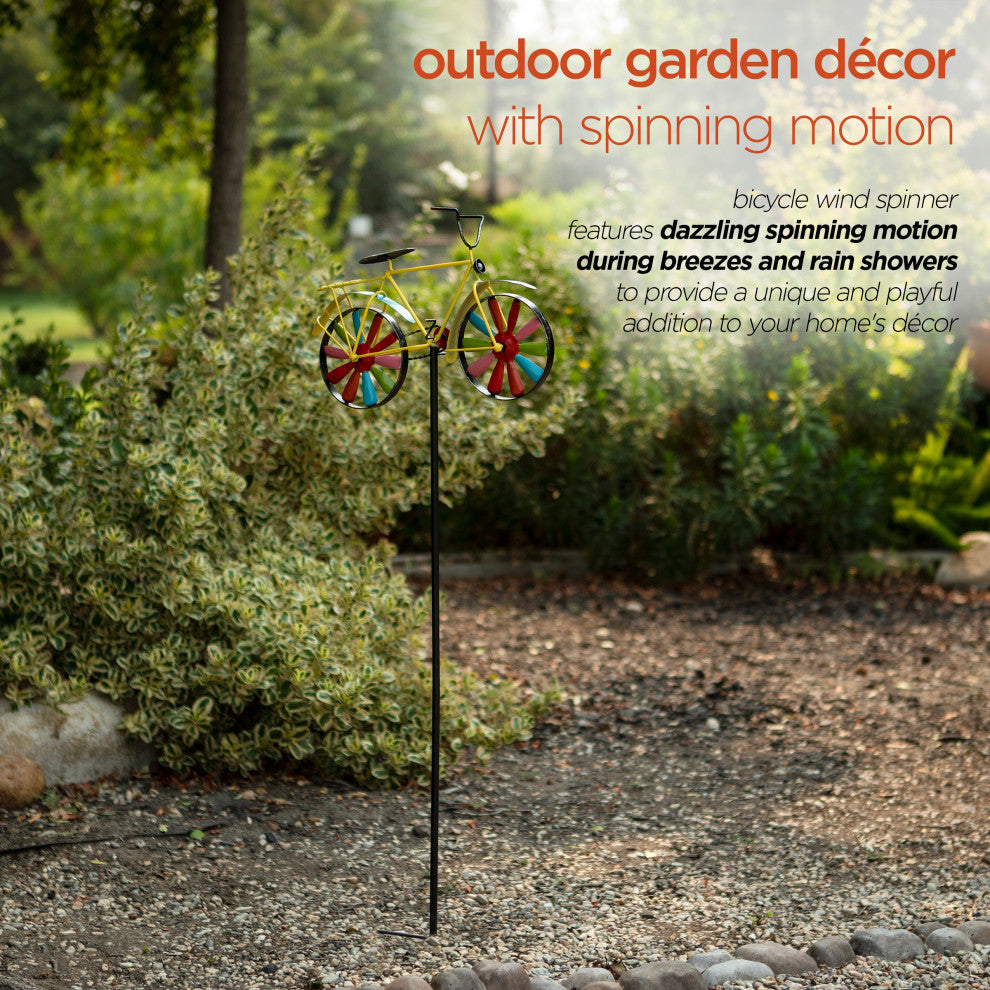 42" Tall Outdoor Metal Bicycle Wind Spinner Garden Stake Decoration, Multicolor