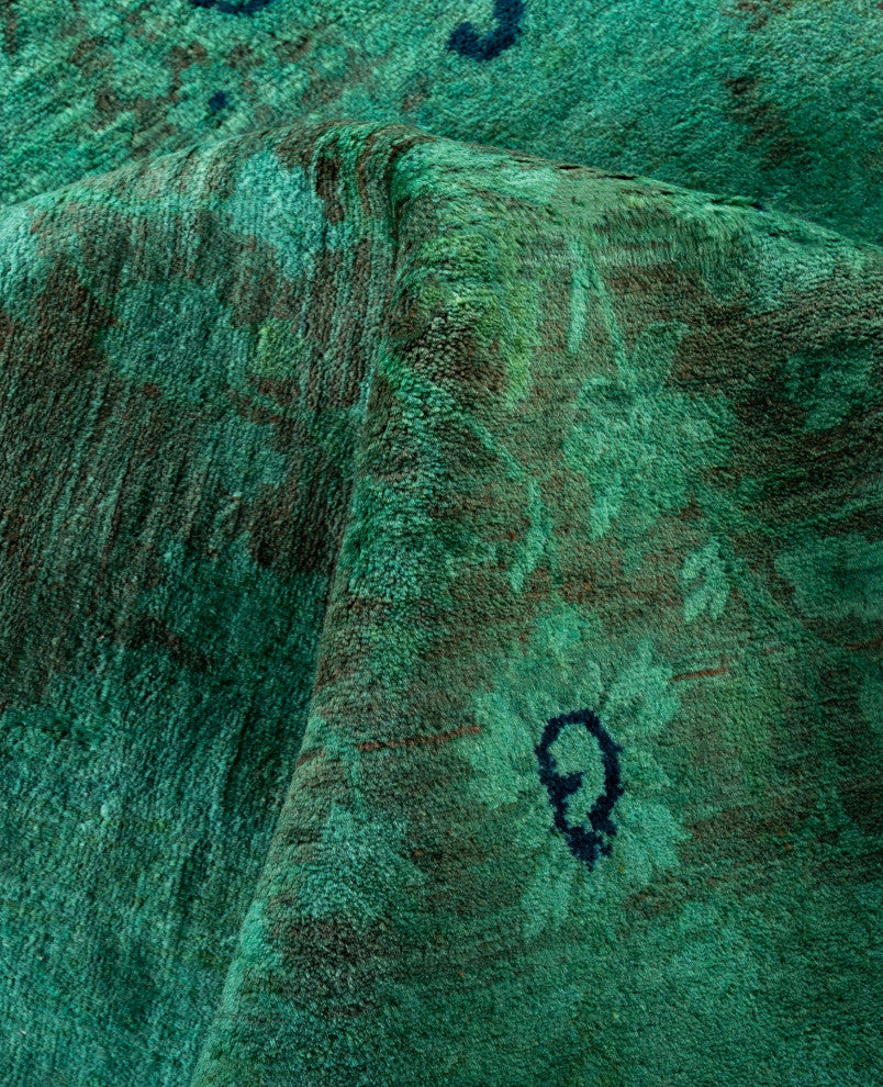 Overdyed One-of-a-Kind Hand-Knotted Area Rug Green, 6' 2" x 8' 10"