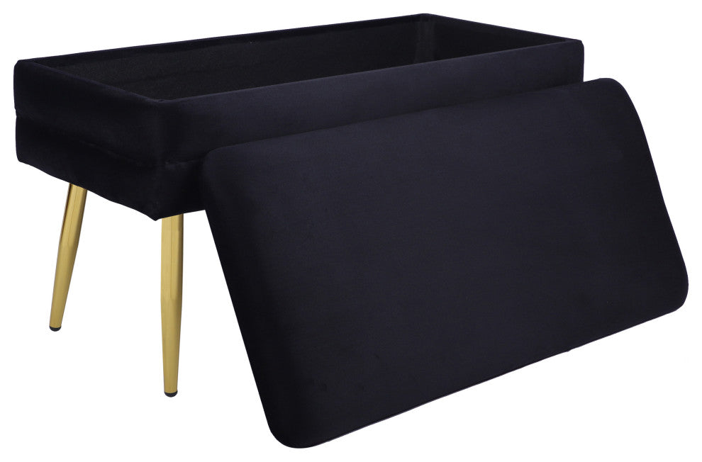 Ziva Velvet Storage Bench, Black