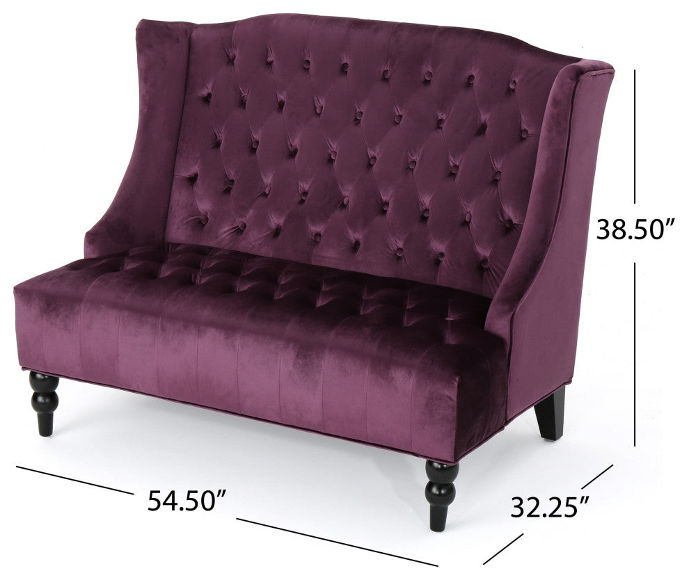 GDF Studio Leona Traditional High Back Tufted Winged Fabric Loveseat, Raisin