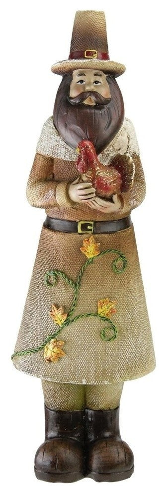 Marigold Orange Tan and Brown Decorative Pilgrim Man Figurine, 12"