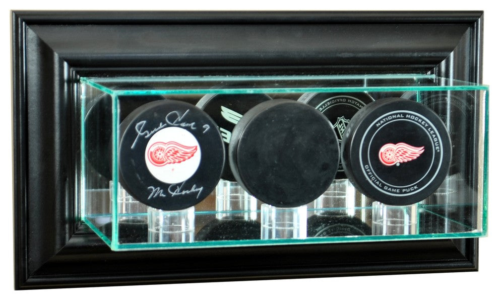 Wall Mounted Triple Puck Display Case, Black