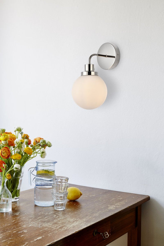 Helen 1-Light Bath Sconce, Polished Nickel With Frosted Shade