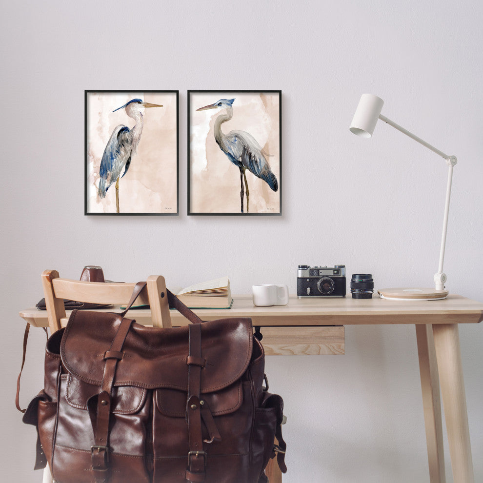 Beautiful Heron Birds Standing Watercolor Painting, 2pc, each 11 x 14
