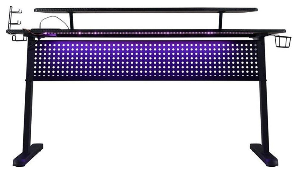 ACME Vildre Metal Frame Gaming Table with USB Port and LED Light in Black
