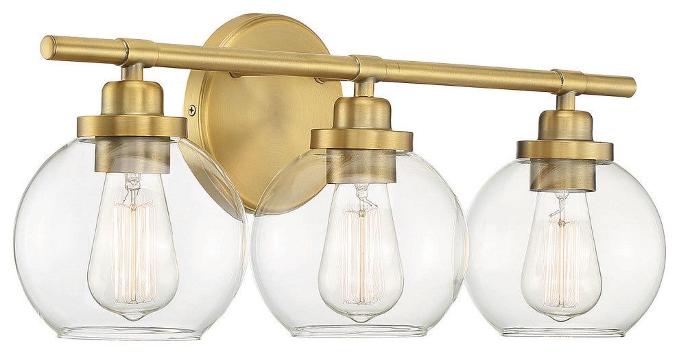 Carson Bathroom Vanity Light, Warm Brass, 3-Light Bath