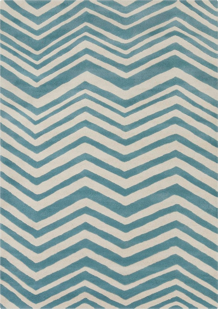 Davin Contemporary Area Rug, White and Blue, 7'x10'