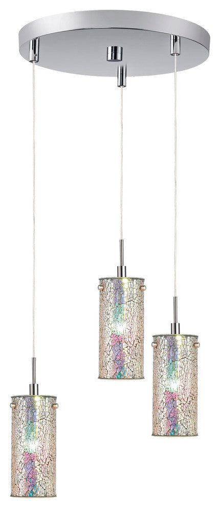 Tube 3-Light Cluster Pendant, Satin Nickel, Mosaic Iridescent