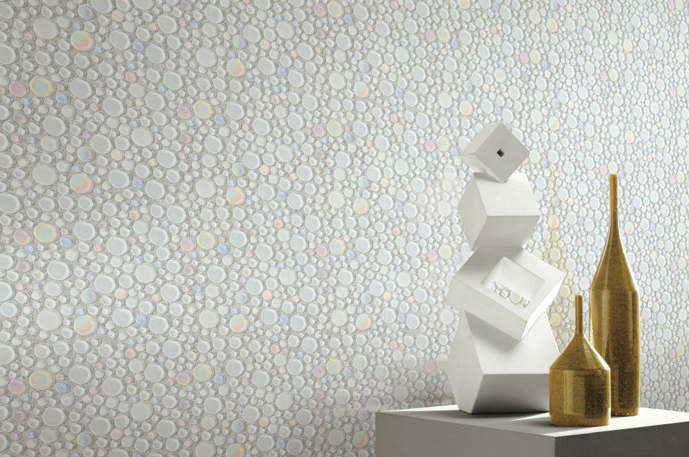 12"x12" Glass Mosaic Tile, Bubble Collection, Mist, Mixed Rounds, Sample