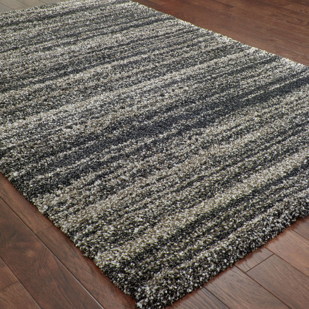 Hartley Shadow Stripes Gray and Charcoal Area Rug, 9'10"x12'10"
