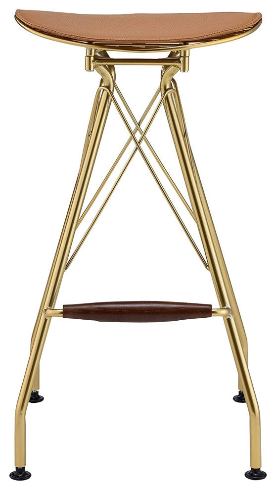 Set of 2 Modern Bar Stool, Unique Design With Golden Legs and PU Whiskey Seat
