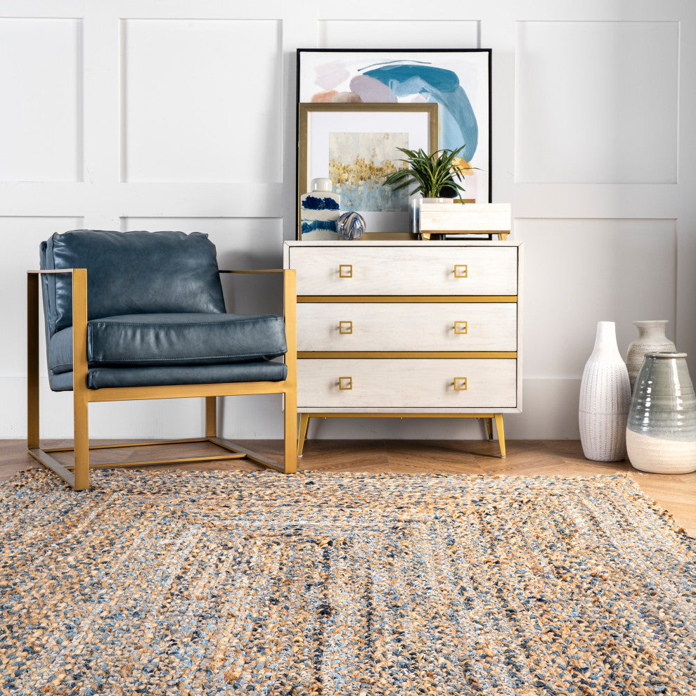 Nuloom Hand Braided Twined Jute and Denim Area Rug, Blue 4'x6'