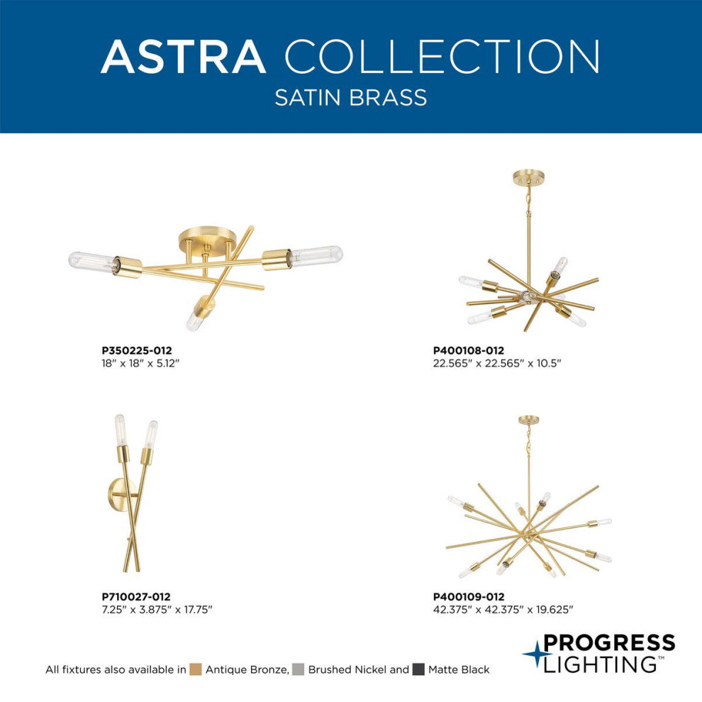 Astra Collection Six-Light 22" Satin Brass Modern Chandelier