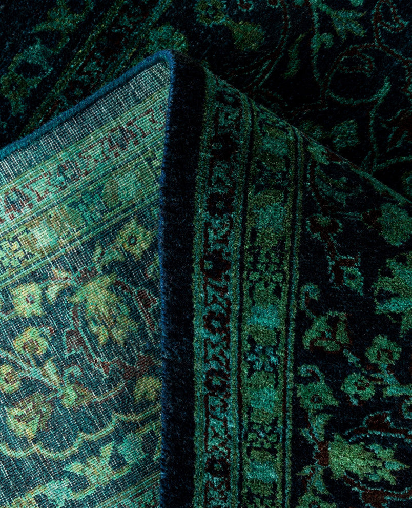 Overdyed One-of-a-Kind Hand-Knotted Area Rug Green, 4' 10" x 5' 1"
