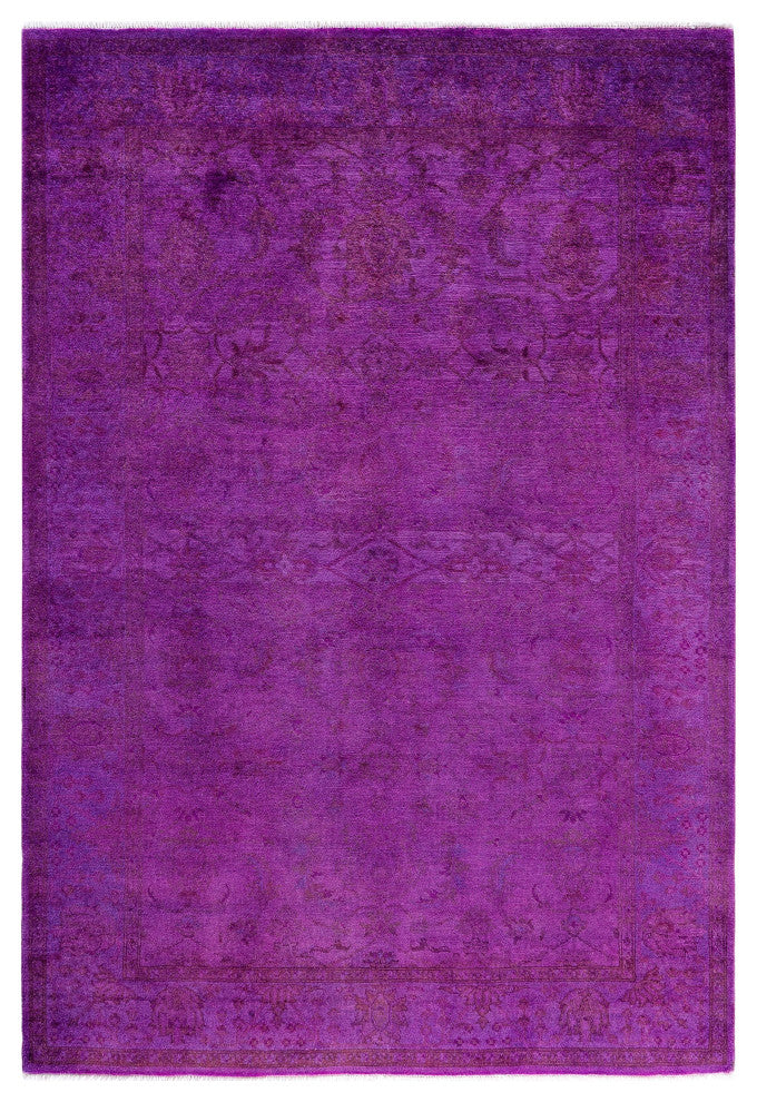 Overdyed One-of-a-Kind Hand-Knotted Area Rug Purple, 4' 2" x 6' 0"