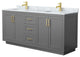 72" Double Bathroom Vanity, Dark Gray, Carrara Countertop, Sinks, Gold Trim