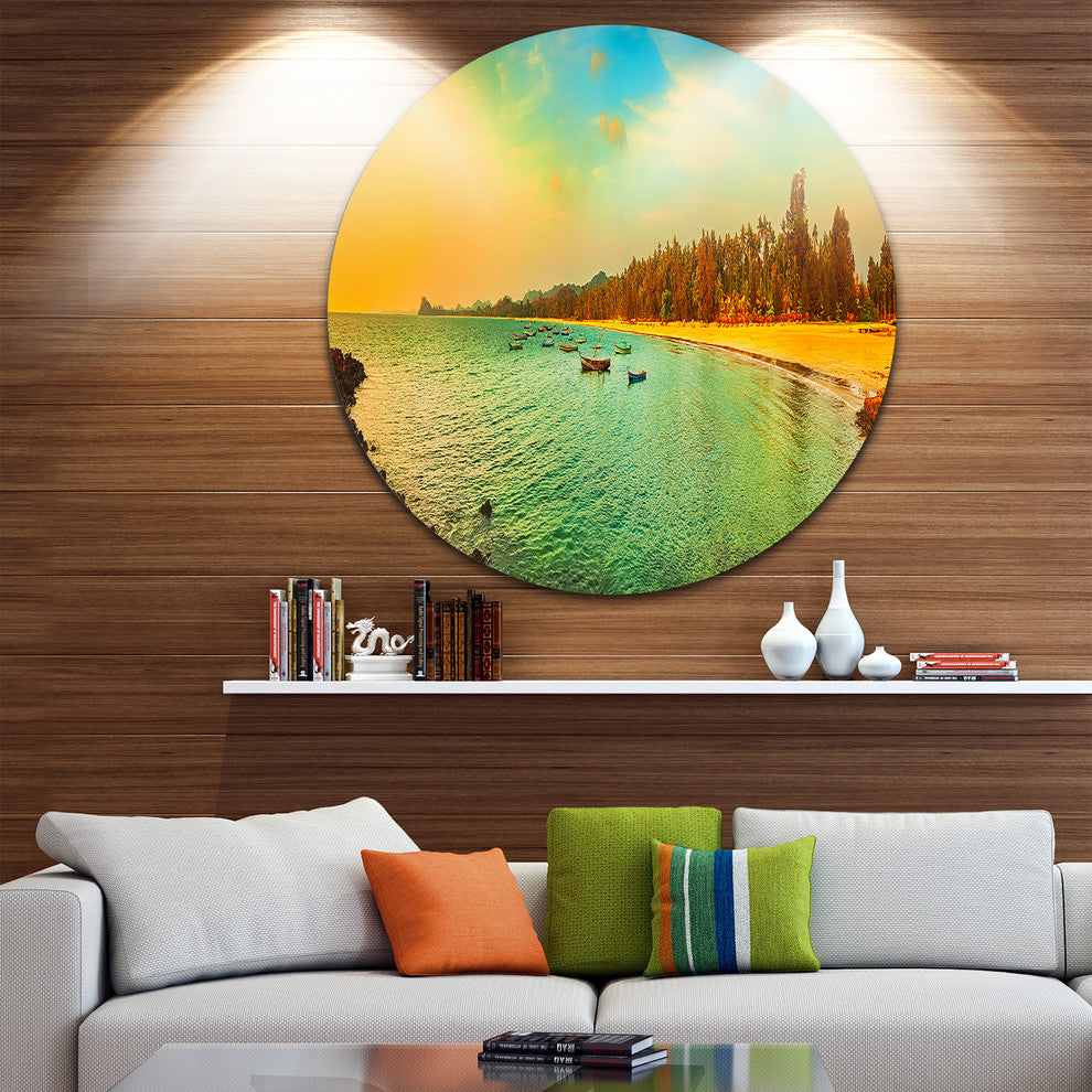 Blue Tinged Indian Ocean Panorama, Seascape Round Metal Wall Art, 38"