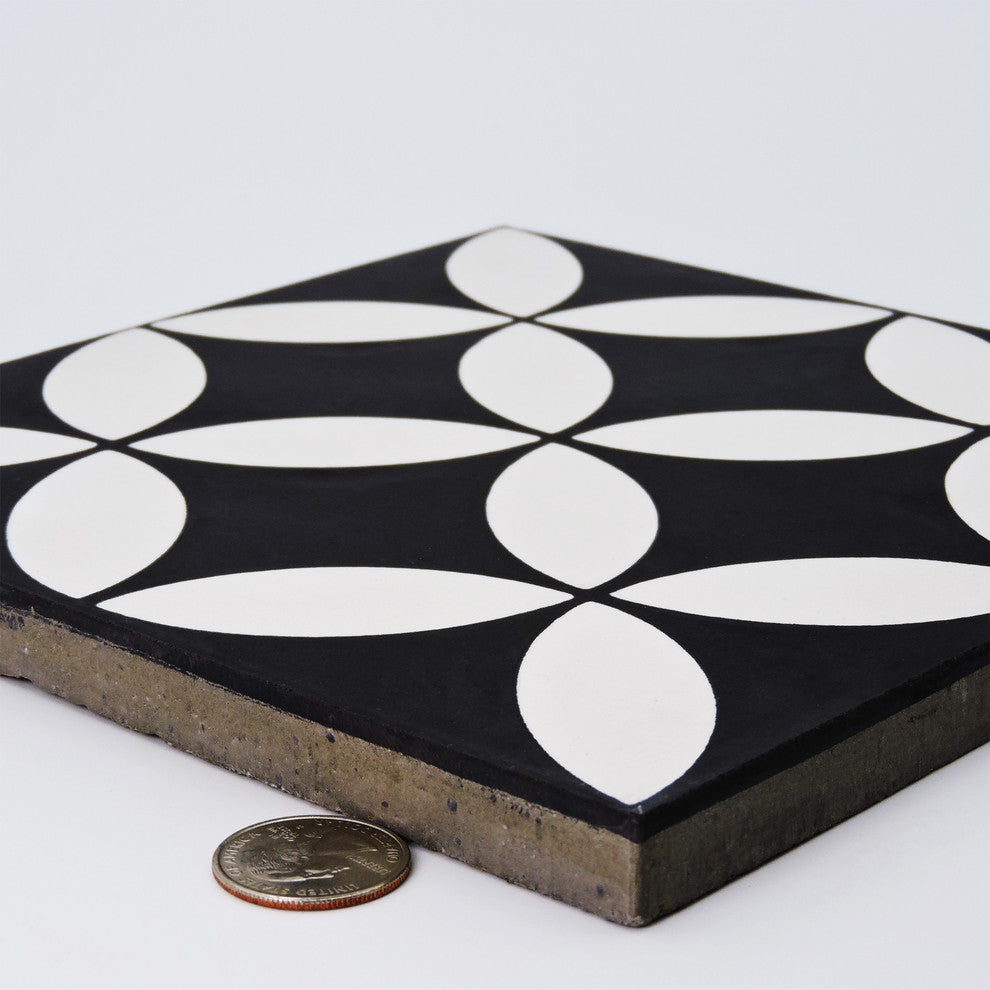 8"x8" Amlo Handmade Cement Tile, Black/White, Set of 12