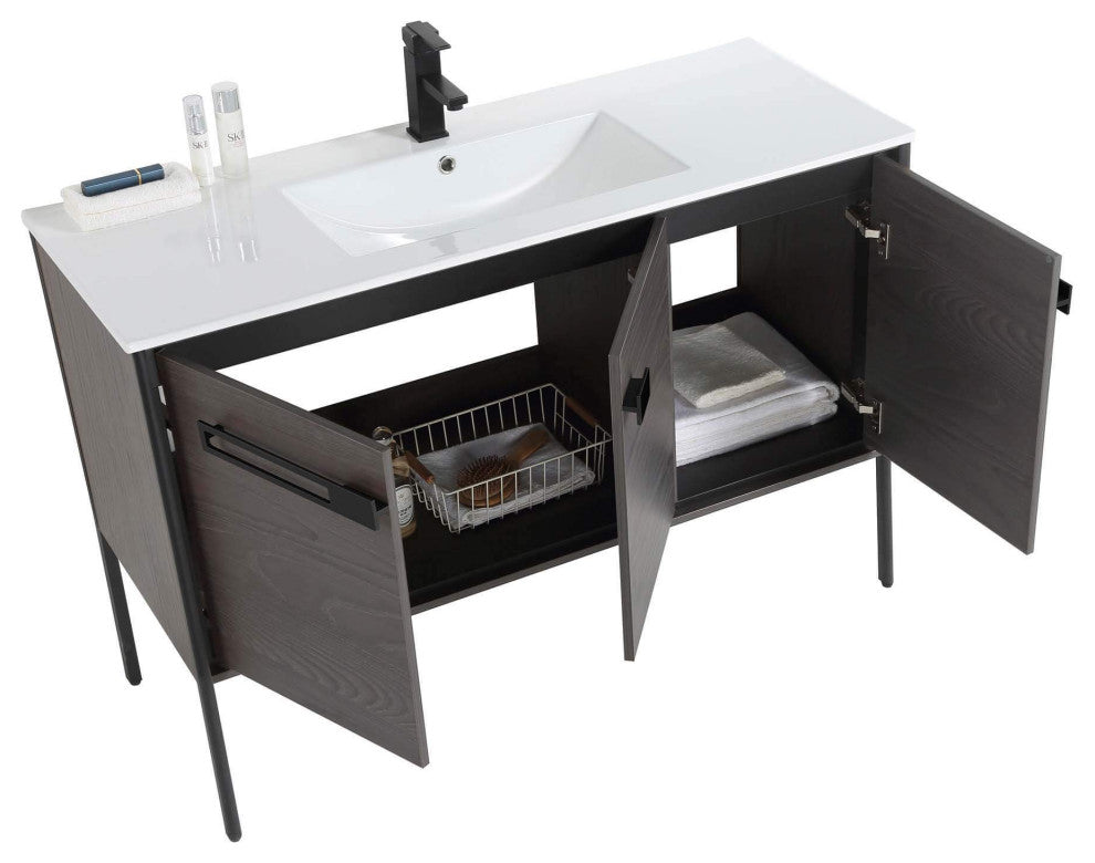 Oakville Bath Vanity, Ceramic Sink, Onix Grey, 48 Inch, Black Hardware