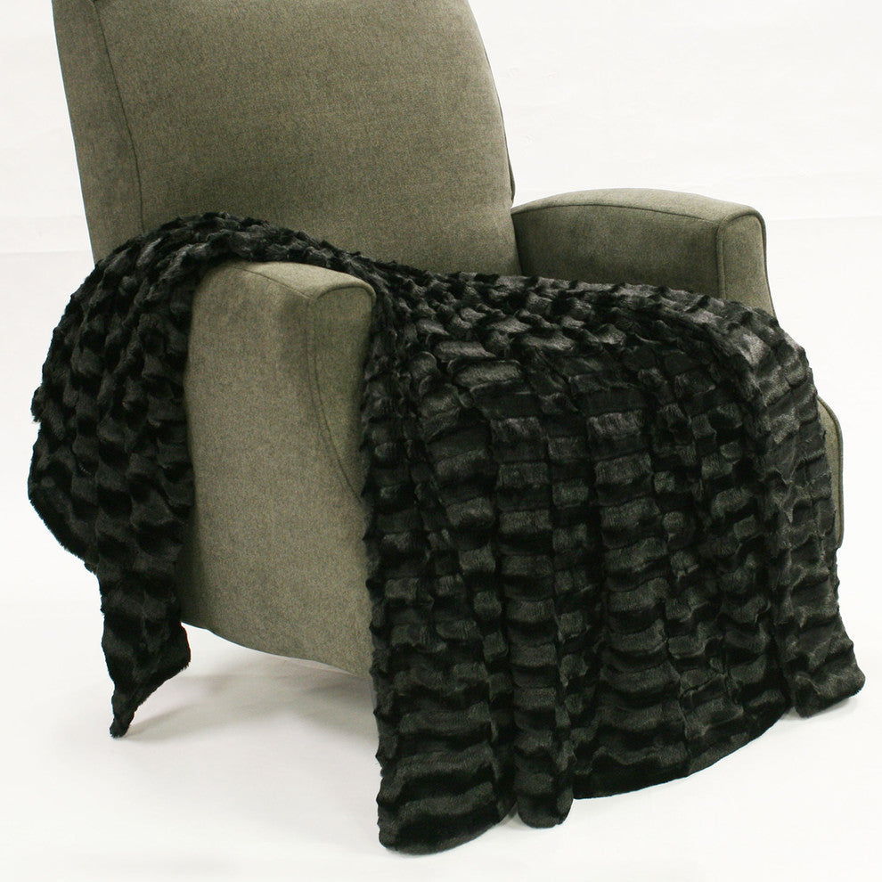 Saga Double Sided Faux Fur Throw, Black