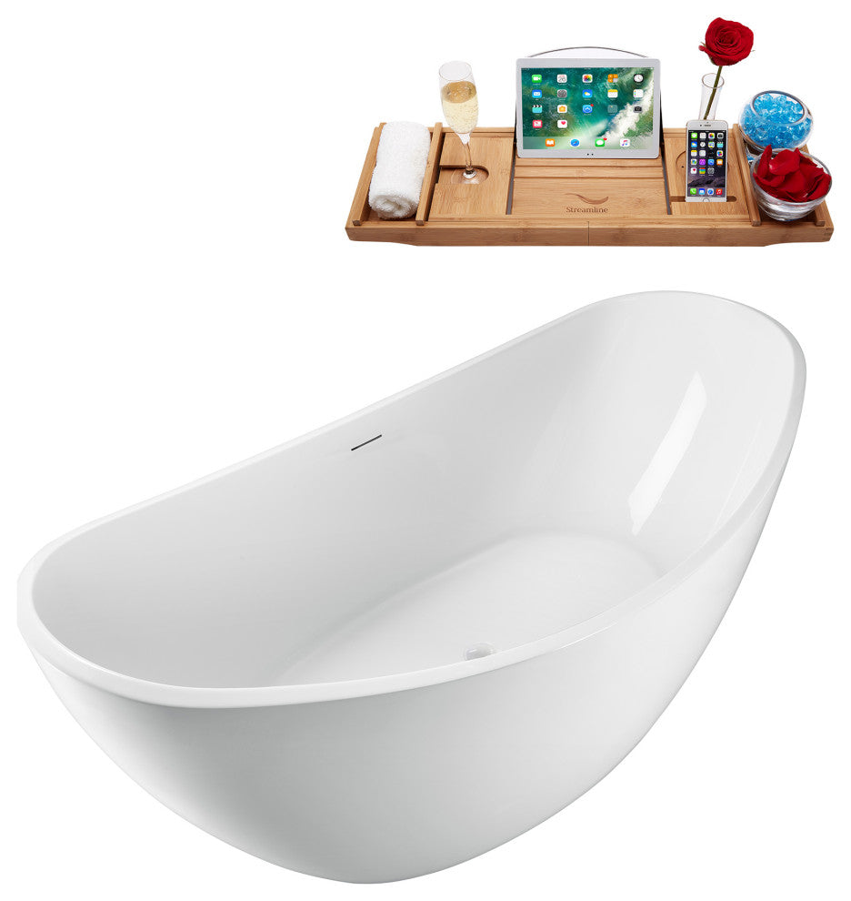 75'' Streamline N950ORB Freestanding Tub, Tray, Internal Drain, Pop-Up: White