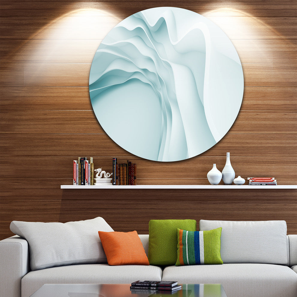 Fractal Blue 3D Waves, Abstract Art Large Disc Metal Wall Art, 23"