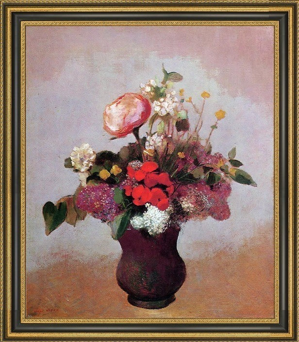 Odilon Redon Flowers in a Brown Vase Framed Premium Canvas Print, 20"x25"