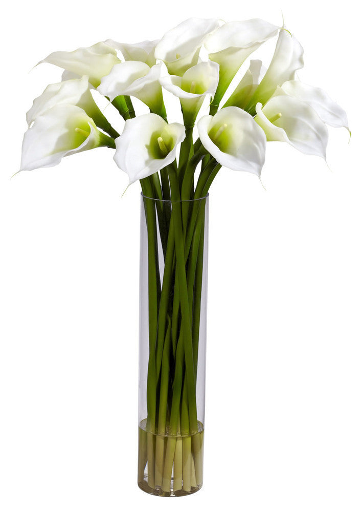 Calla Lily With Cylinder Vase Artificial Flower Arrangement, Cream